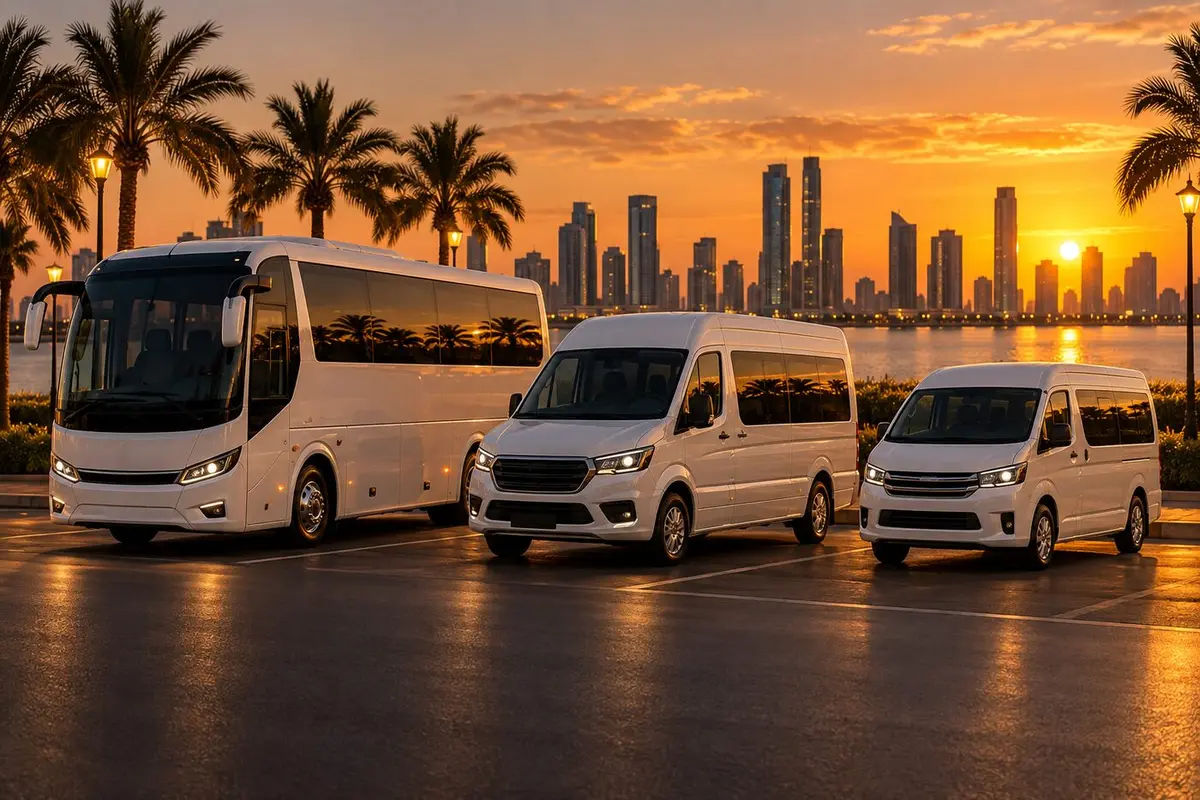 AM’S Transport charter vehicles lined up